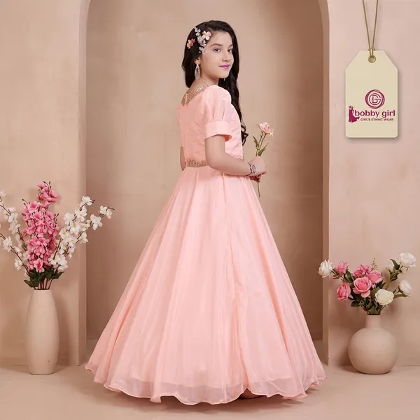 Pink_Star_Georgette_Embellished_Puff_Sleeve_Gown_For_Girls