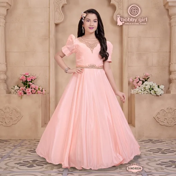 Pink_Star_Georgette_Embellished_Puff_Sleeve_Gown_For_Girls