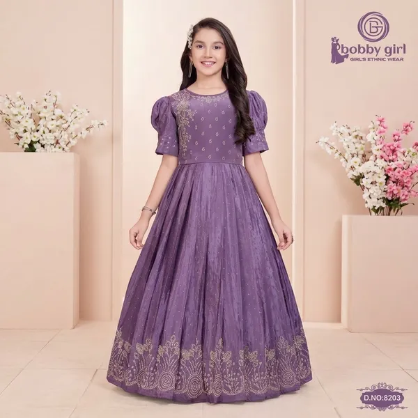 Purple_Star_Georgette_Embroidered_Puff_Sleeve_Gown_For_Girls