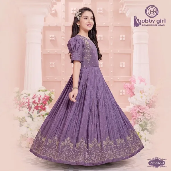 Purple_Star_Georgette_Embroidered_Puff_Sleeve_Gown_For_Girls