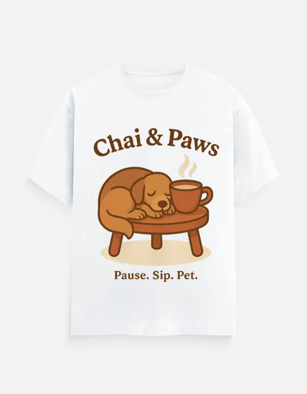 White_Cotton_Chai_&_Paws_T-Shirt_|_Pause._Sip._Pet.