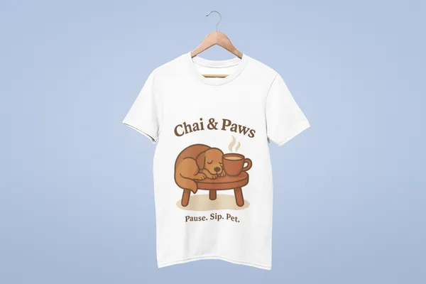 White_Cotton_Chai_&_Paws_T-Shirt_|_Pause._Sip._Pet.