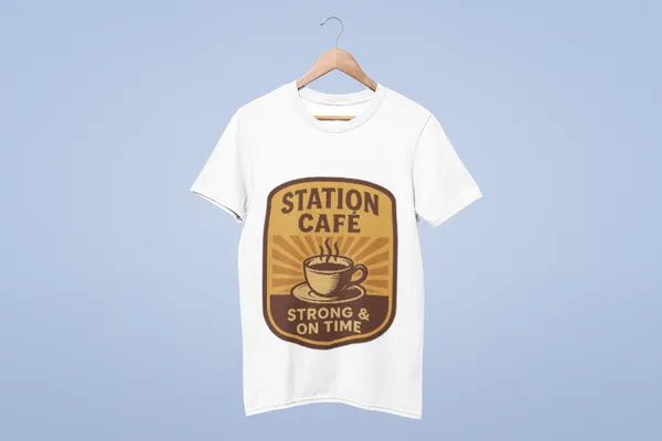 White_Cotton_Station_Cafe_Strong_&_On_Time_Chai_T-Shirt_|_Desi_Tea_Lovers_Edition