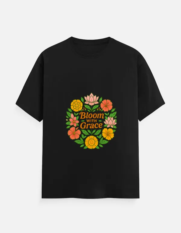 Black_Cotton_Bloom_With_Grace_T-Shirt_|_Botanical_Vibes