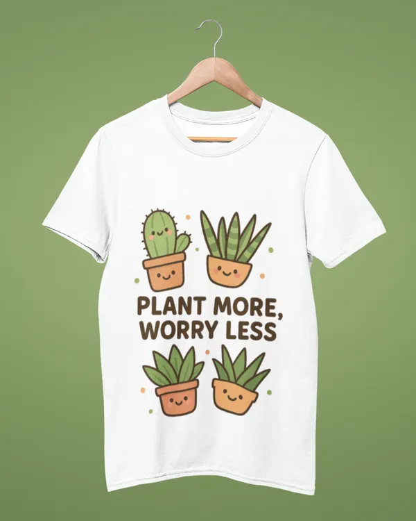 White_Cotton_Plant_More,_Worry_Less_T-Shirt_|_Nature_Lover