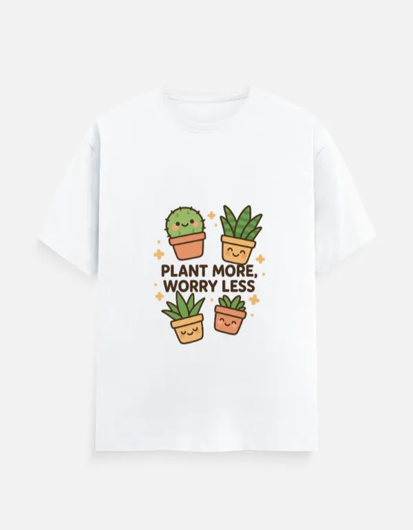 White_Cotton_Plant_More,_Worry_Less_T-Shirt_|_Nature_Lover