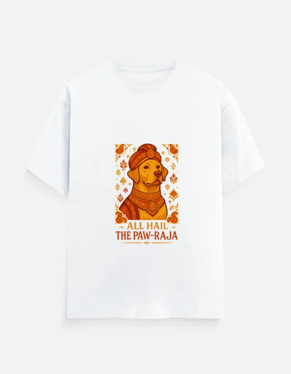 White_Cotton_All_Hail_the_Paw_Raja_T-Shirt_|_Royal_Vibes_for_Dog_Lovers