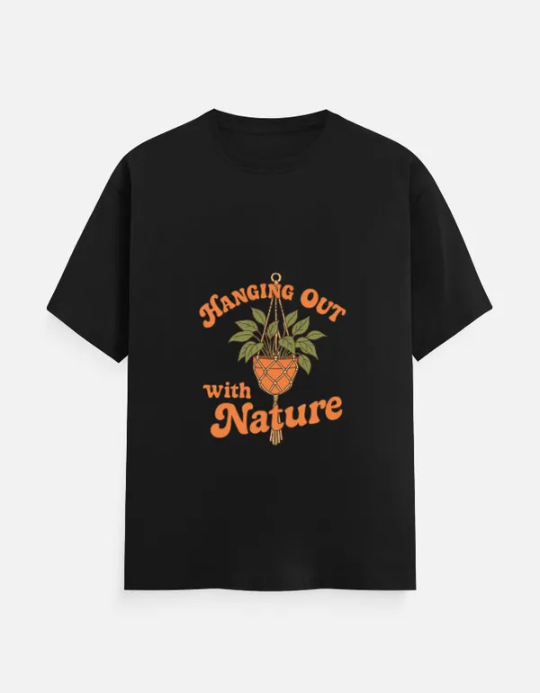 Black_Cotton_Hanging_Out_With_Nature_T-Shirt_|_Green_Vibes_Everyday