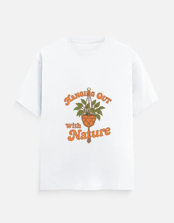White_Cotton_Hanging_Out_With_Nature_T-Shirt_|_Green_Vibes_Everyday