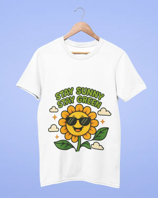 White_Cotton_Stay_Sunny_Stay_Green_T-Shirt_|_Bright_&_Fresh_Vibes