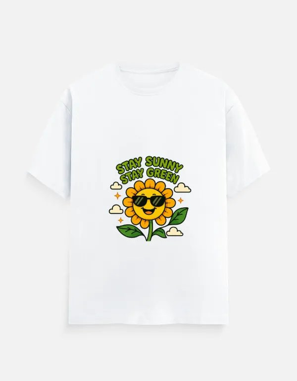 White_Cotton_Stay_Sunny_Stay_Green_T-Shirt_|_Bright_&_Fresh_Vibes