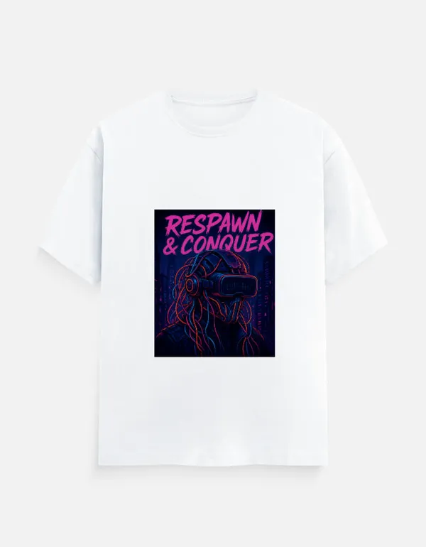 White_Cotton_Respawn_&_Conqure_T-Shirt_|_Play_Hard,_Rise_Strong