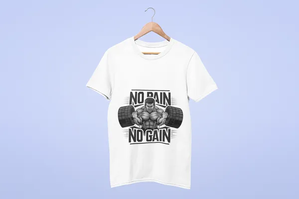 White_Cotton_No_Pain_No_Gain_Gym_T-Shirt
