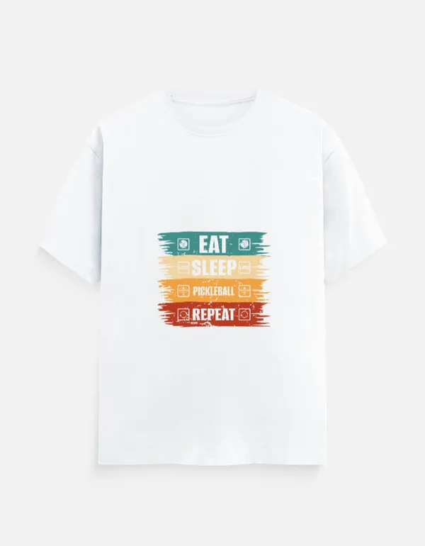 White_Cotton_Eat,_Sleep,_Pickleball,_Repeat_T-Shirt