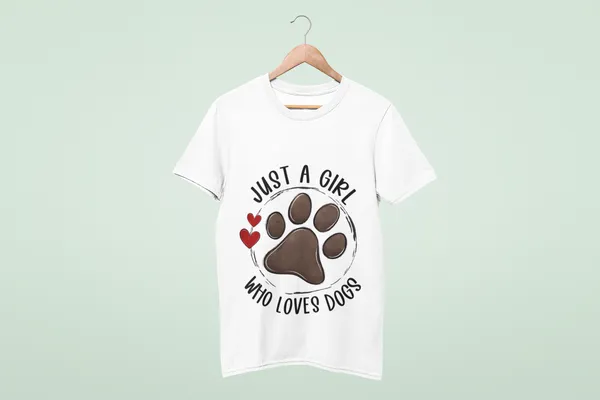 White_Cotton_Just_a_Girl_Who_Loves_Dog_T-Shirt