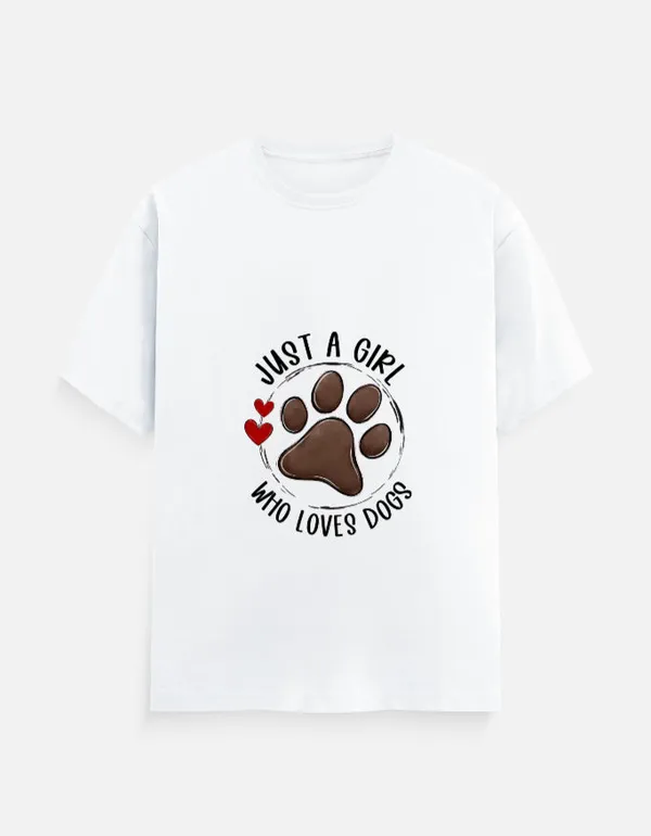 White_Cotton_Just_a_Girl_Who_Loves_Dog_T-Shirt