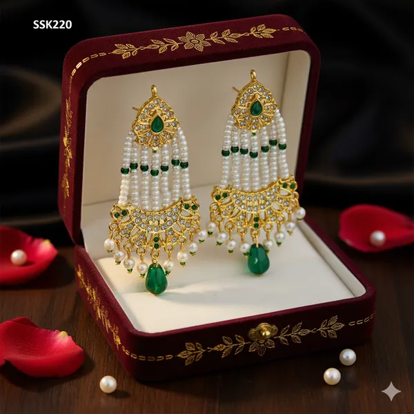 Gold_Finish_Green_Stone_Pearl_Beaded_Long_Earrings