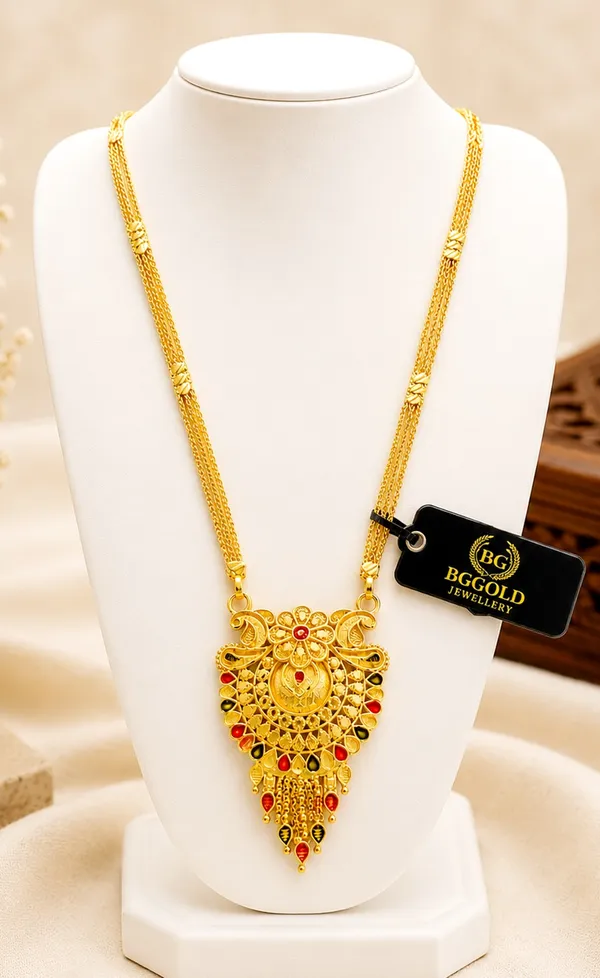 BG_Gold_Plated_Multi-Strand_Chain_Enamel_Work_Floral_Pendant_Long_Necklace_for_Women