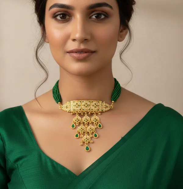 Balaji_Gold_Rajasthani_Traditional__Gold-Plated_Green_Bead_Choker_(Aad)_with_Kundan_Work