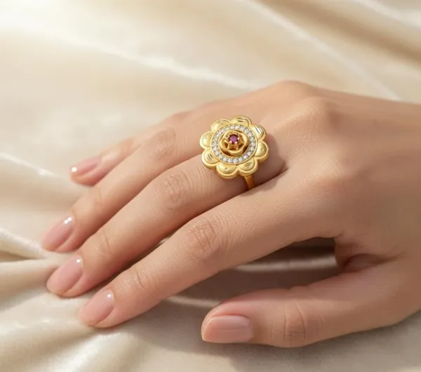 Balaji_Gold_Royal_Tiered_Floral_Statement_Ring_–_22K_Matte_Gold_with_Ruby_Center