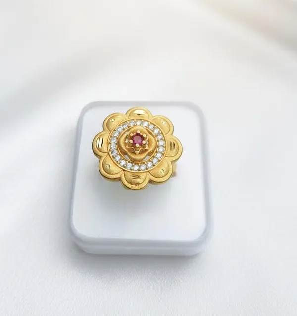 Balaji_Gold_Royal_Tiered_Floral_Statement_Ring_–_22K_Matte_Gold_with_Ruby_Center