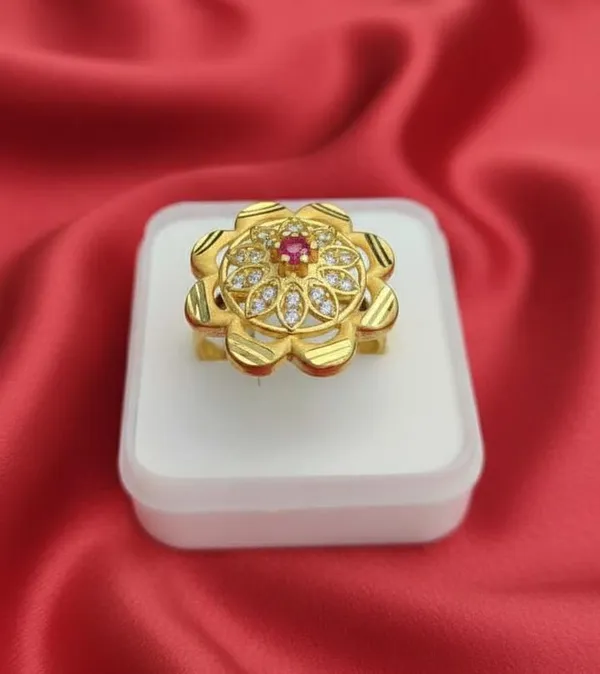 Balaji_gold_Golden_Bloom_Statement_Ring_–_Handcrafted_Matte_Petal_Design_with_Ruby_&_Zirconia_for_Women