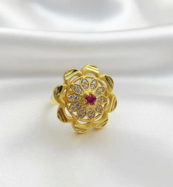 Balaji_gold_Golden_Bloom_Statement_Ring_–_Handcrafted_Matte_Petal_Design_with_Ruby_&_Zirconia_for_Women