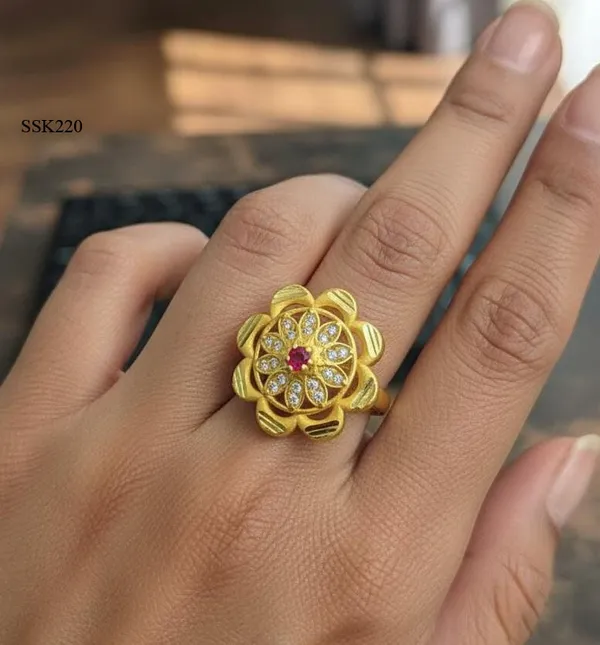 Balaji_gold_Golden_Bloom_Statement_Ring_–_Handcrafted_Matte_Petal_Design_with_Ruby_&_Zirconia_for_Women