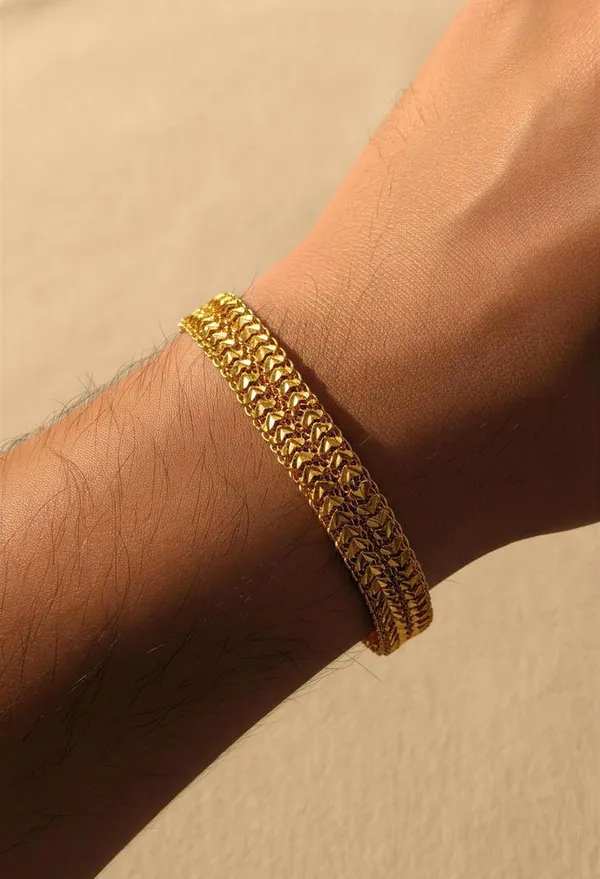 Elegant_Triple-Row_Textured_Gold-Plated_Unisex_Bracelet