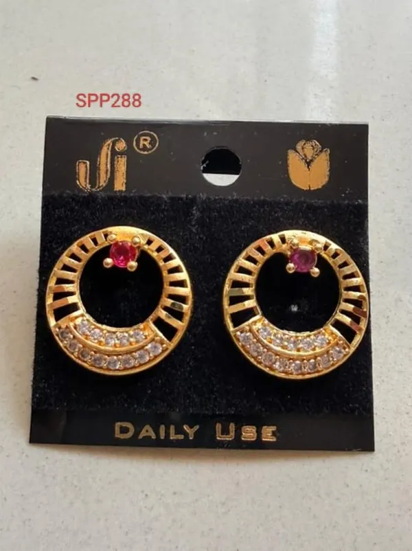 Gold_Finish_Circular_Ruby_Stone_Stud_Earrings