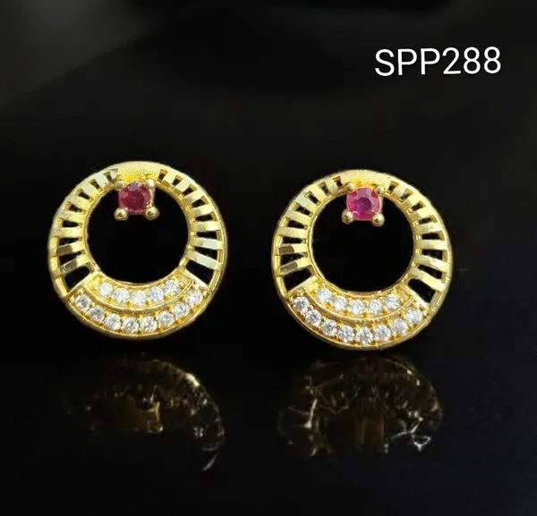 Gold_Finish_Circular_Ruby_Stone_Stud_Earrings
