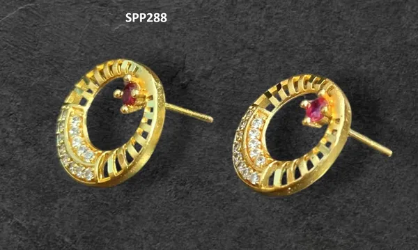 Gold_Finish_Circular_Ruby_Stone_Stud_Earrings