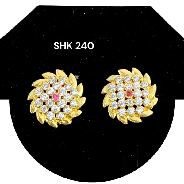 Gold_Finish_Floral_CZ_&_Ruby_Stud_Earrings