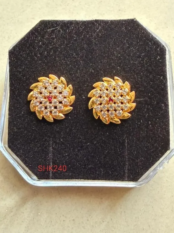 Gold_Finish_Floral_CZ_&_Ruby_Stud_Earrings