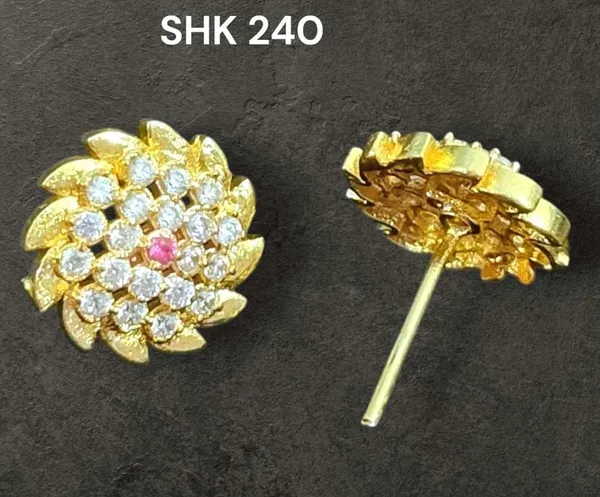 Gold_Finish_Floral_CZ_&_Ruby_Stud_Earrings