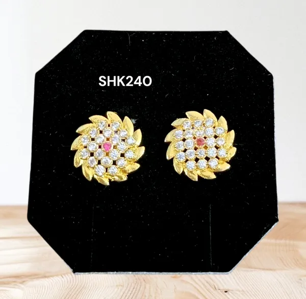 Gold_Finish_Floral_CZ_&_Ruby_Stud_Earrings