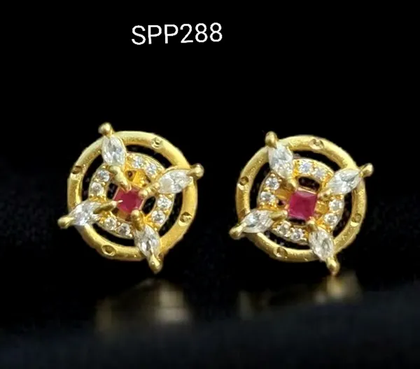 Gold_Finish_Floral_Ruby_&_CZ_Stud_Earrings