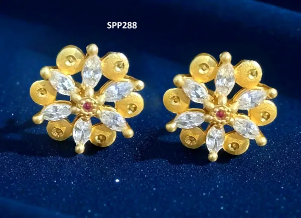 Gold_Finish_Floral_Ruby_&_CZ_Stud_Earrings