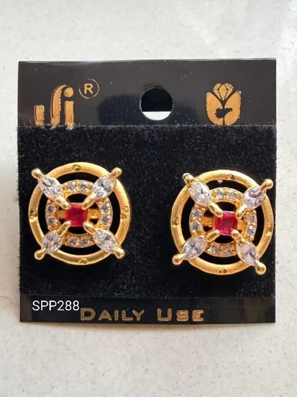 Gold_Finish_Floral_Ruby_&_CZ_Stud_Earrings