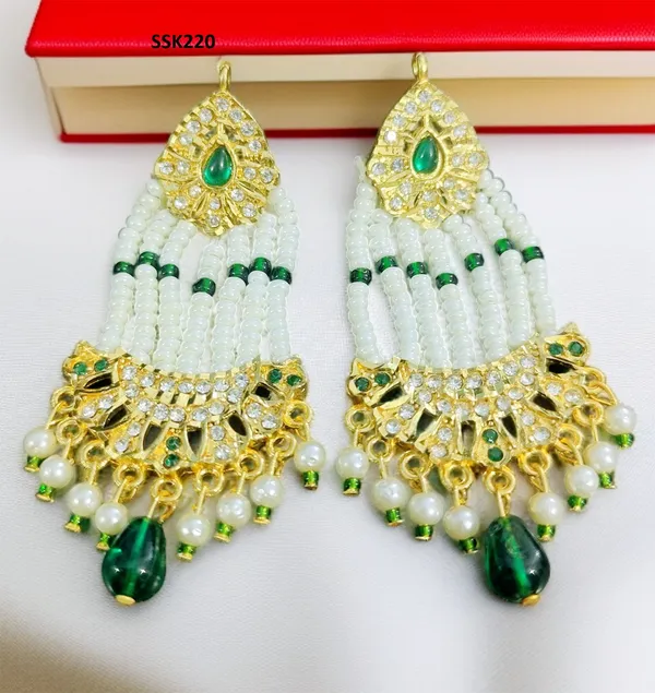 Gold_Finish_Green_Stone_Pearl_Beaded_Long_Earrings