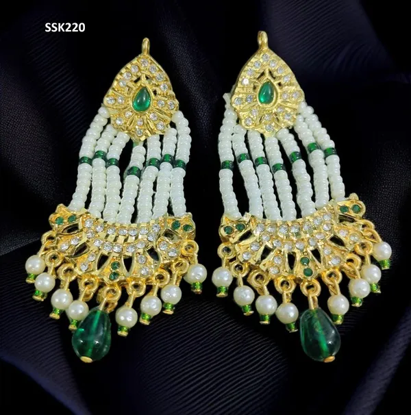 Gold_Finish_Green_Stone_Pearl_Beaded_Long_Earrings