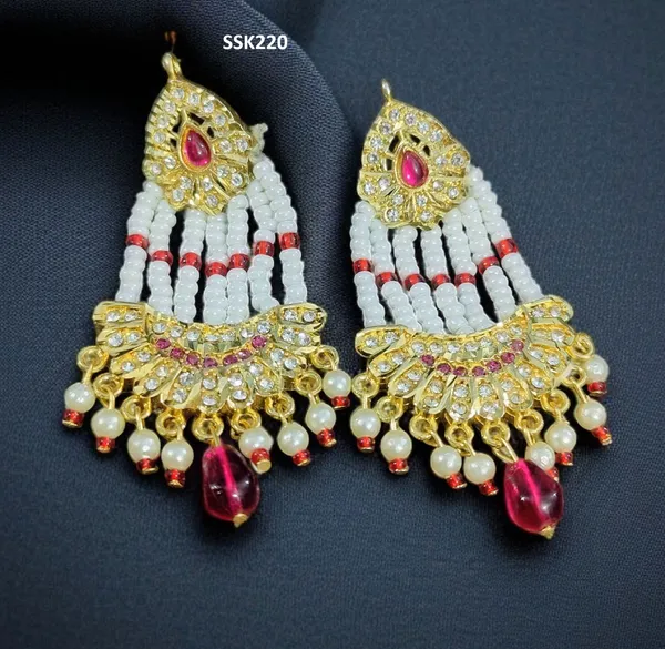 Gold_Finish_Red_Stone_Pearl_Beaded_Long_Earrings