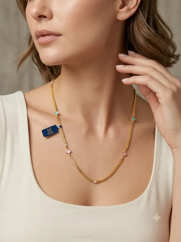 Golden_Mesh_Chain_Long_Necklace_with_Square_Pastel_Stone_Stations