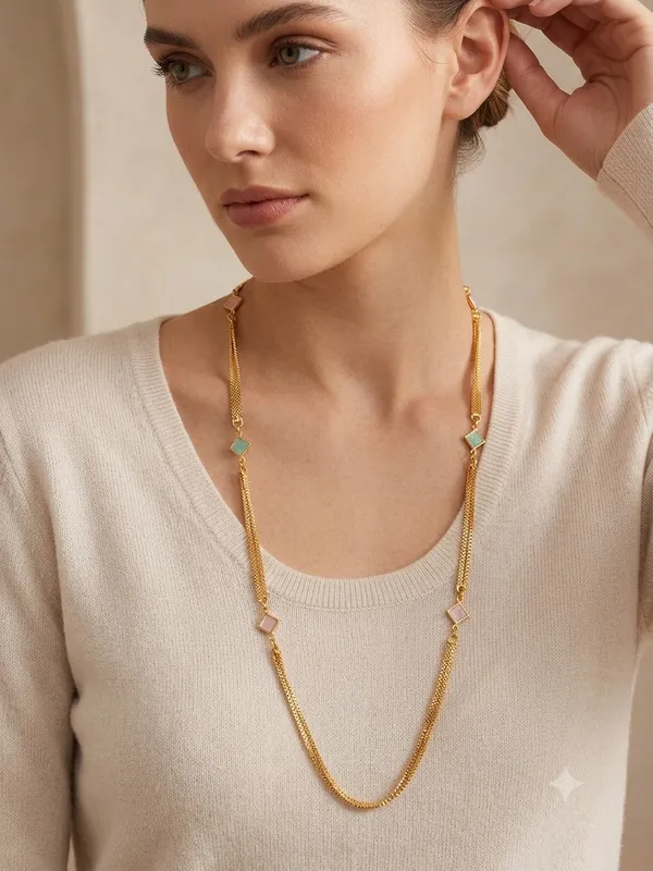 Golden_Mesh_Chain_Long_Necklace_with_Square_Pastel_Stone_Stations