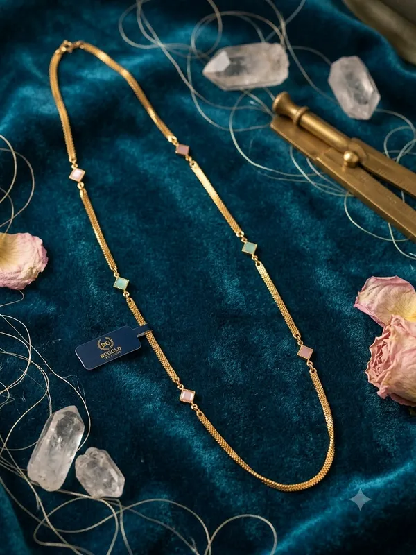 Golden_Mesh_Chain_Long_Necklace_with_Square_Pastel_Stone_Stations