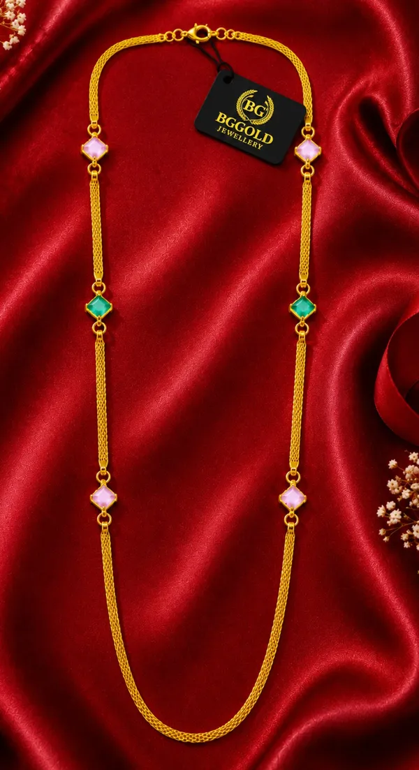 Golden_Mesh_Chain_Long_Necklace_with_Square_Pastel_Stone_Stations