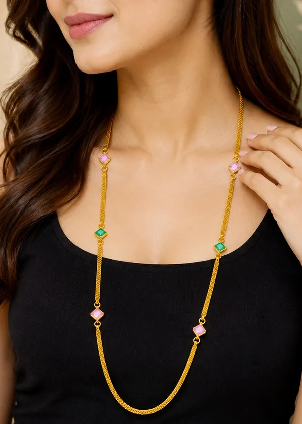 Golden_Mesh_Chain_Long_Necklace_with_Square_Pastel_Stone_Stations