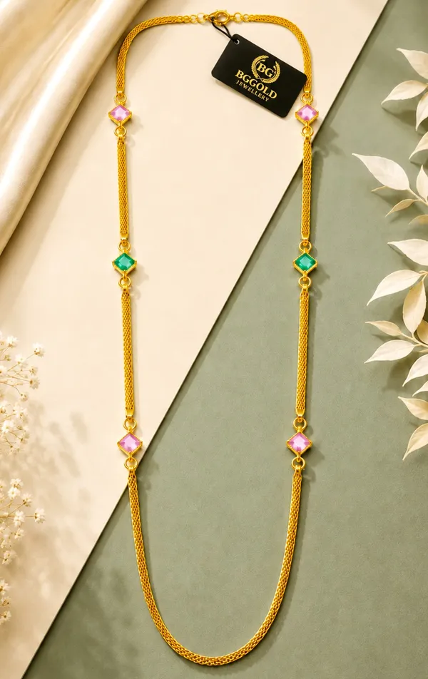 Golden_Mesh_Chain_Long_Necklace_with_Square_Pastel_Stone_Stations