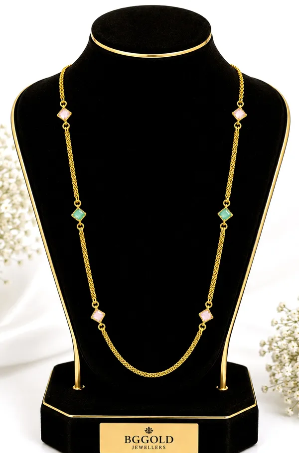 Golden_Mesh_Chain_Long_Necklace_with_Square_Pastel_Stone_Stations