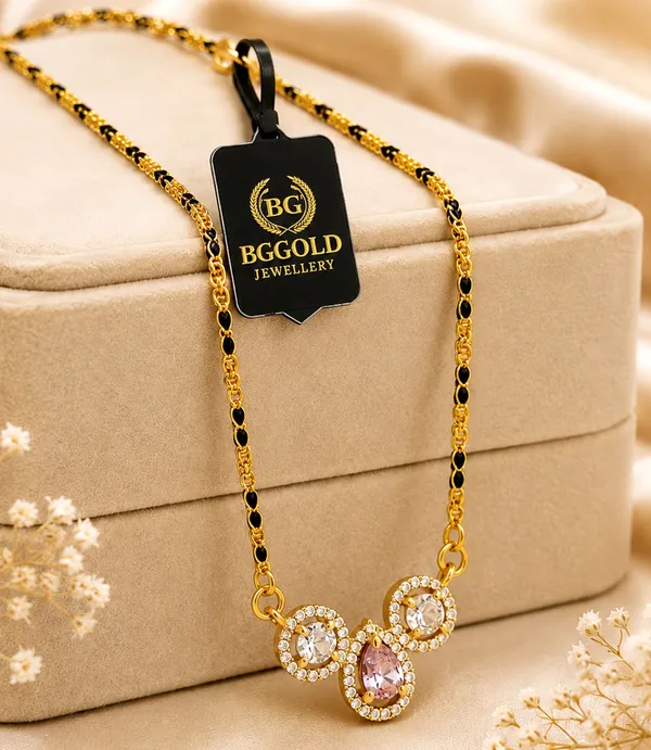 Modern_Gold-Plated_Triple-Stone_Cluster_Mangalsutra_with_Pink_and_White_CZ_Stones
